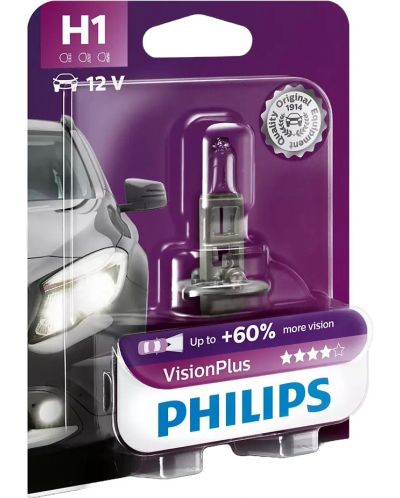 Λάμπα αυτοκινήτου  Philips - H1, Vision plus +60% more light, 12V, 55W, P14.5s - 1