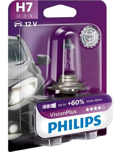 Λάμπα αυτοκινήτου  Philips - H7, Vision plus +60% more light, 12V, 55W, PX26d - 1