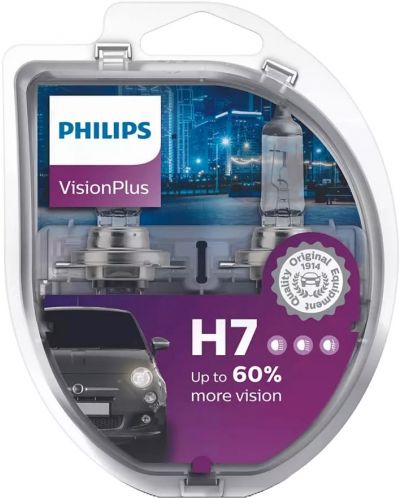 Λάμπες αυτοκινήτου Philips - H7, Vision plus +60% more light, 12V, 55W, 2 τεμάχια - 1
