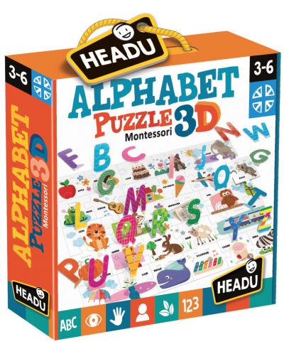 Εκπαιδευτικό παζλ Headu Montessori - Αλφάβητο, 3D - 1