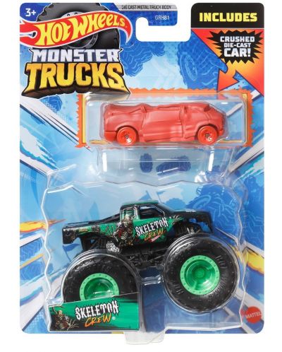 Buggy Hot Wheels Monster Trucks - Skeleton Crew,με πορτοκαλί αυτοκινητάκι  - 1