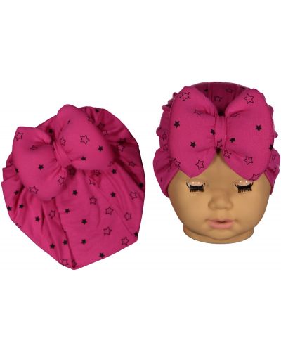 Βρεφικό καπέλο τουρμπάνι NewWorld - Ροζ με αστεράκια - 1