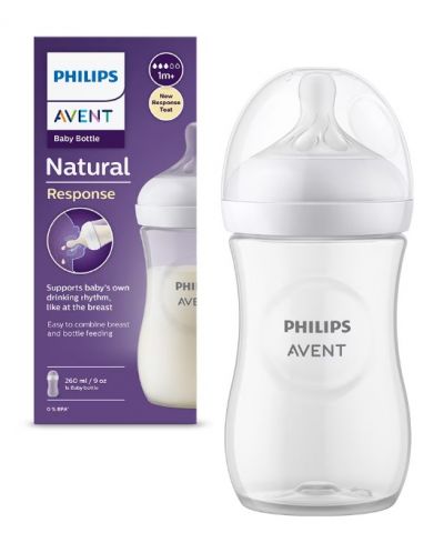 Μπιμπερό  Philips Avent - Natural Response 3.0,με θηλή 1 μηνών +,260 ml, λευκό - 1