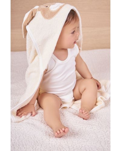 Βρεφική πετσέτα με κουκούλα Bio Baby -  Από οργανικό βαμβάκι, 80 x 80 cm, μπεζ - 4