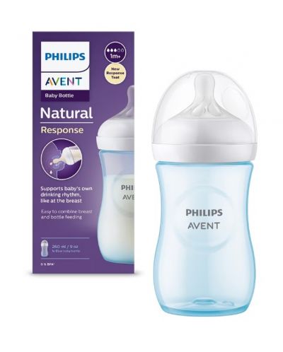Μπιμπερό  Philips Avent - Natural Response 3.0,με θηλή 1 μηνών +,260 ml, μπλε - 1