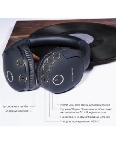 Ασύρματα ακουστικά PowerLocus - P7, μαύρο/χρυσαφί - 3