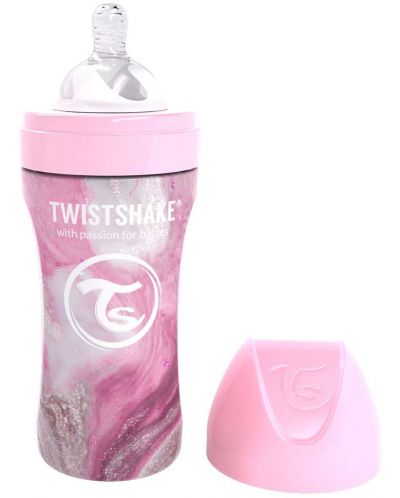 Μπιμπερό Twistshake - Μαρμάρινο ροζ, ανοξείδωτο, 330 ml - 1