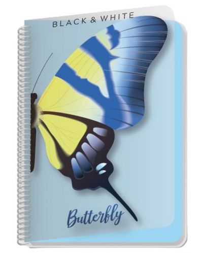 Σημειωματάριο σπιράλ  Black&White - Butterfly, A6, 80 φύλλα, φαρδιές σειρές, ποικιλία - 3