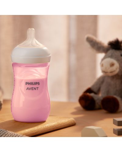 Μπιμπερό  Philips Avent - Natural Response 3.0, με θηλή  1  μηνών +,260 ml, ροζ - 6