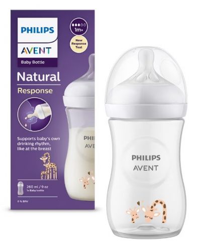 Μπιμπερό Philips Avent - Natural Response 3.0,με θηλη 1 μηνών +,260 ml, Καμηλοπάρδαλη , - 1