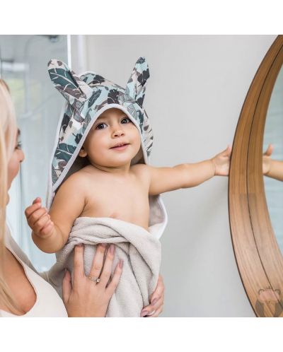 Βρεφική πετσέτα μπάνιου BabyOno - Bunny ears, 100 x 100 cm, γκρι - 2