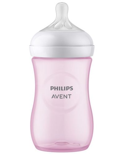 Μπιμπερό  Philips Avent - Natural Response 3.0, με θηλή  1  μηνών +,260 ml, ροζ - 4