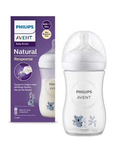 Μπιμπερό   Philips Avent - Natural Response 3.0, με θηλή 1 μηνών +,260 ml, Κοάλα - 1