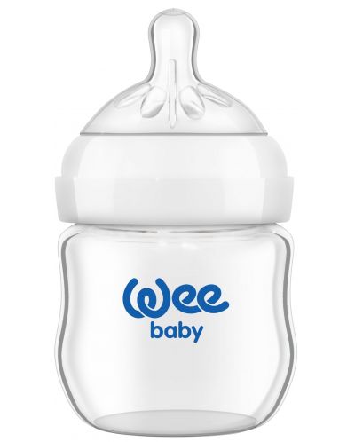 Γυάλινο μπιμπερό  Wee Baby - Natural, 125 ml - 1