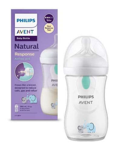 Μπιμπερό Philips Avent - Natural Response 3.0, AirFree, 1m+, 260 ml, ελέφαντας - 1