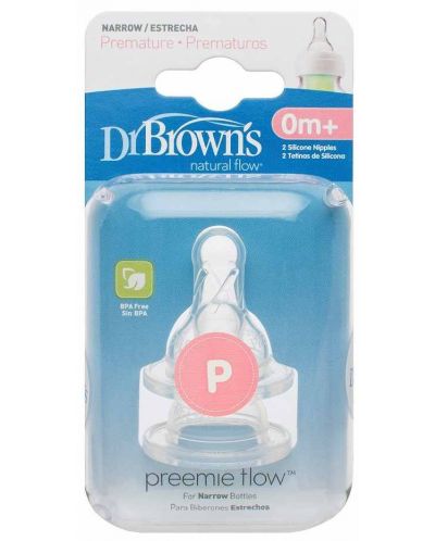Πιπίλες Dr. Brown's - Για μπιμπερό Narrow-Neck Nipple, Preemie, 2 τεμάχια - 2