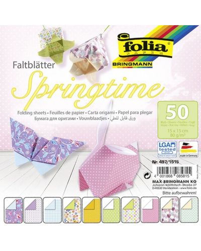 Μπλοκ με χρωματιστά χαρτιά origami Folia - Άνοιξη - 1