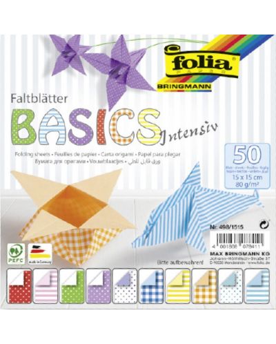 Μπλοκ με χρωματιστά χαρτιά origami Folia - Basics Intensive - 1