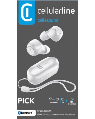 Ασύρματα ακουστικά Cellularline - Pick, TWS, λευκά - 2