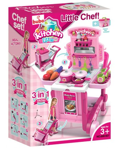Παιδική κουζίνα Buba Kitchen little Chef - Ροζ, 3 σε 1 - 4