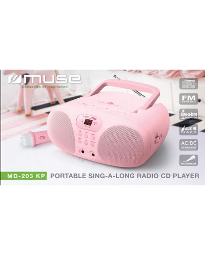CD player με μικρόφωνο Muse - MD-203 KB, ροζ - 2