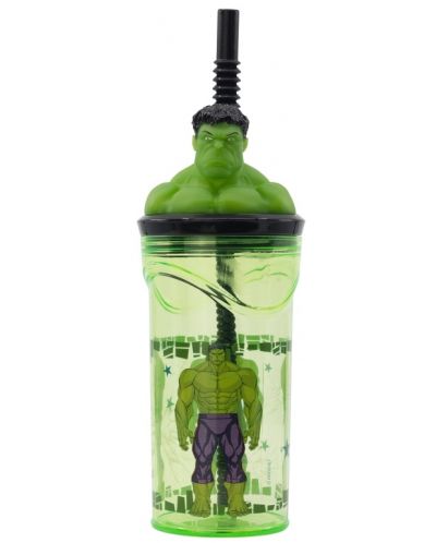 Κύπελλο με καλαμάκι και 3D φιγούρα Stor Avengers - Invisible Force, Hulk, 360 ml - 1