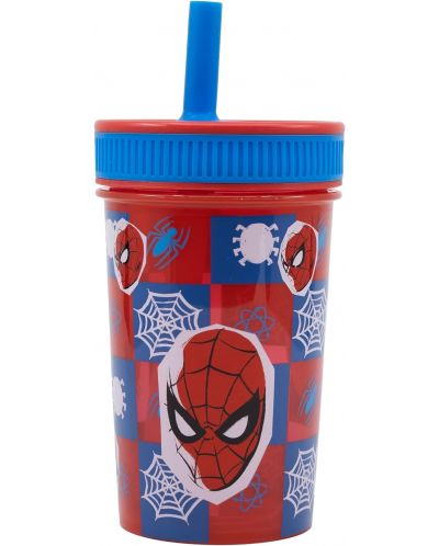 Κύπελλο με καλαμάκι Stor Spider-Man - Arachnid Grid, 465 ml - 1