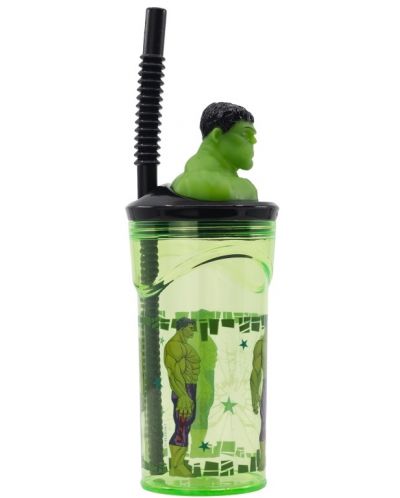 Κύπελλο με καλαμάκι και 3D φιγούρα Stor Avengers - Invisible Force, Hulk, 360 ml - 2