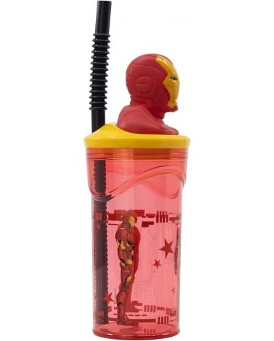 Κύπελλο με καλαμάκι και 3D φιγούρα Stor Avengers - Invisible Force, Iron Man, 360 ml - 2