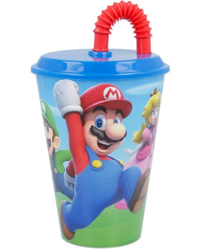 Κύπελλο με καλαμάκι Stor - Super Mario, 430 ml - 1