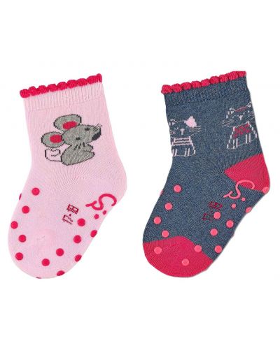 Κάλτσες ερπυσμού Sterntaler - Ποντίκι και γάτα, μέγεθος 21/22, 18-24 μηνών, 2 ζευγάρια - 1