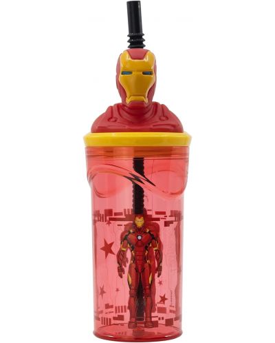 Κύπελλο με καλαμάκι και 3D φιγούρα Stor Avengers - Invisible Force, Iron Man, 360 ml - 1