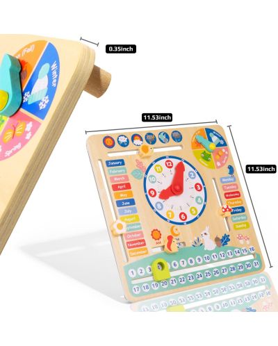 Ξύλινο παιδικό ημερολόγιο με ρολόι Tooky Toy - 3