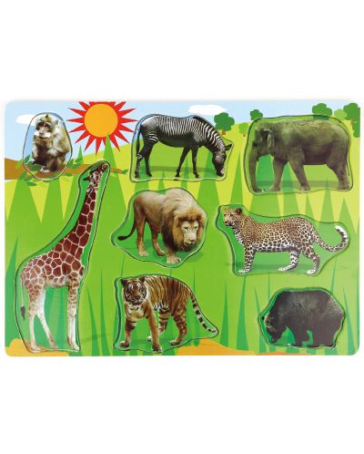 Ξύλινο παζλ Acool Toy - Άγρια ζώα, 9 μέρη - 1