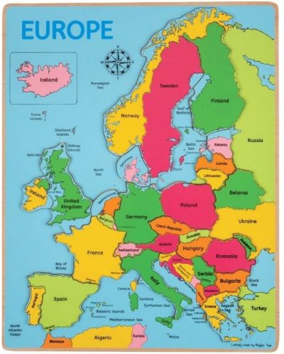 Ξύλινο παζλ Bigjigs - Χάρτης της Ευρώπης - 1