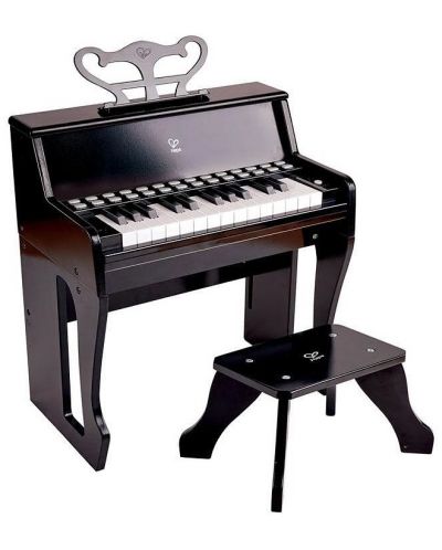 Ξύλινο ηλεκτρονικό πιάνο με σκαμπό Hape, μαύρο - 1