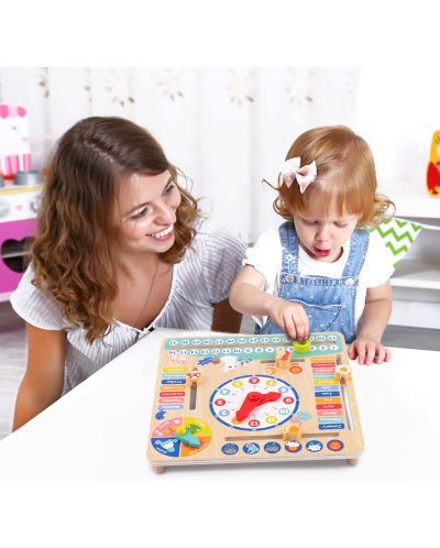 Ξύλινο παιδικό ημερολόγιο με ρολόι Tooky Toy - 2