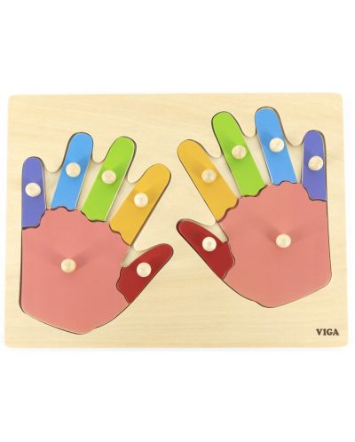 Ξύλινο παζλ με λαβές Viga - Δάχτυλα και χέρια - 1