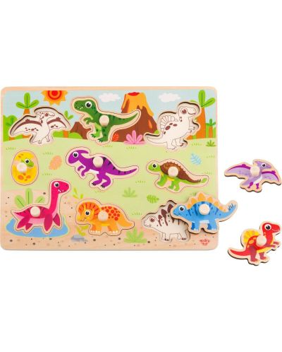 Ξύλινο παιδικό παζλ με χερούλια Tooky Toy - Δεινόσαυροι - 2
