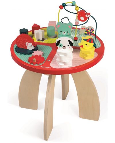 Ξύλινο παιχνίδι Janod - Τραπέζι με 4 ζώνες παιχνιδιού, μωρά ζωάκια του Δάσους - 1