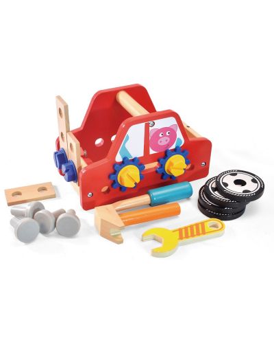 Ξύλινο σετ Acool Toy -Αυτοκίνητο συναρμολόγησης, με μπουλόνια και παξιμάδια - 1