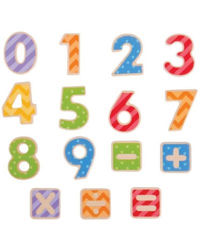 Ξύλινο σετ Bigjigs - Μαγνητικοί αριθμοί και σύμβολα, σε κουτί - 2