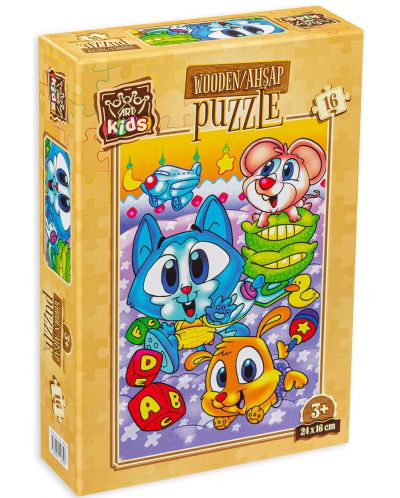 Ξύλινο παζλ Art Puzzle 16 κομμάτια-Χαριτωμένα ζώα - 1