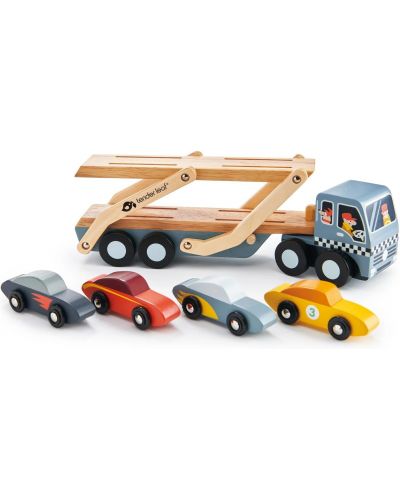 Ξύλινο σετ παιχνιδιού Tender Leaf Toys -Μεταφορέας αυτοκινήτων με 4 αυτοκίνητα - 3