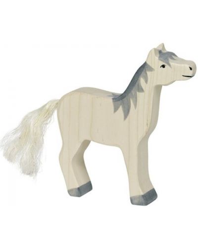Ξύλινο ειδώλιο Holztiger - Ένα άλογο με όρθιο κεφάλι και γκρίζα χαίτη - 1