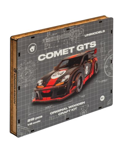 Ξύλινο παζλ 3D Unidragon 219 κομμάτια - Comet GTS, μαύρο και κόκκινο - 4