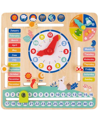 Ξύλινο παιδικό ημερολόγιο με ρολόι Tooky Toy - 1