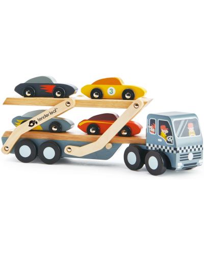 Ξύλινο σετ παιχνιδιού Tender Leaf Toys -Μεταφορέας αυτοκινήτων με 4 αυτοκίνητα - 1