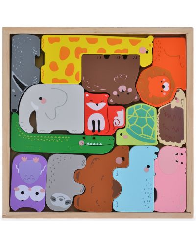 Ξύλινο παζλ με ζώα Moni Toys - 1