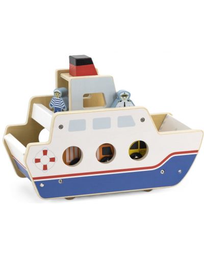Ξύλινο παιχνίδι Viga - Πλοίο, με 4 αυτοκίνητα - 1